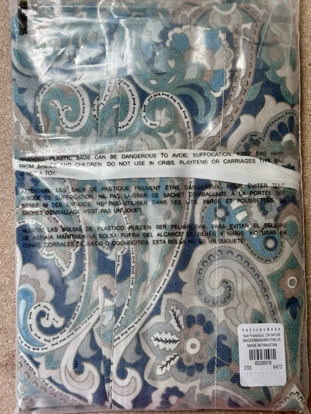 Pottery Barn Mackenna Paisley Sham in Blue, Teal, Taupe